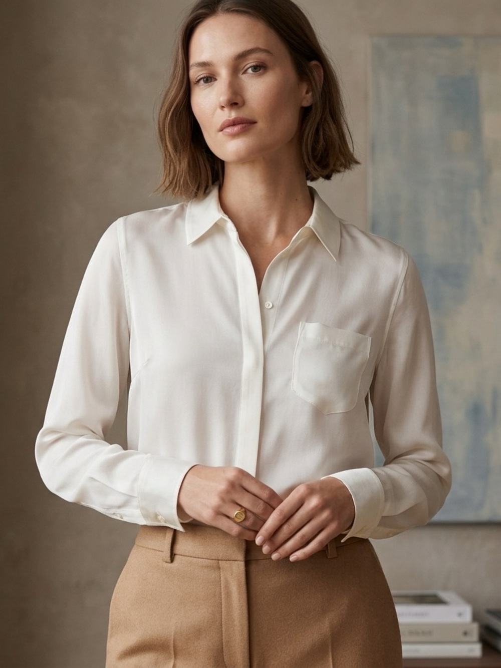 J.Crew NWT 100% Silk Button Down Blouse 12 Tall Ivory Classic Corporate Luxury